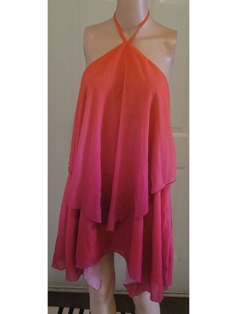 Fashion Nova Olandria Ombre Chiffon Mini Sexy Fashion Dress Pink Combo Size L
